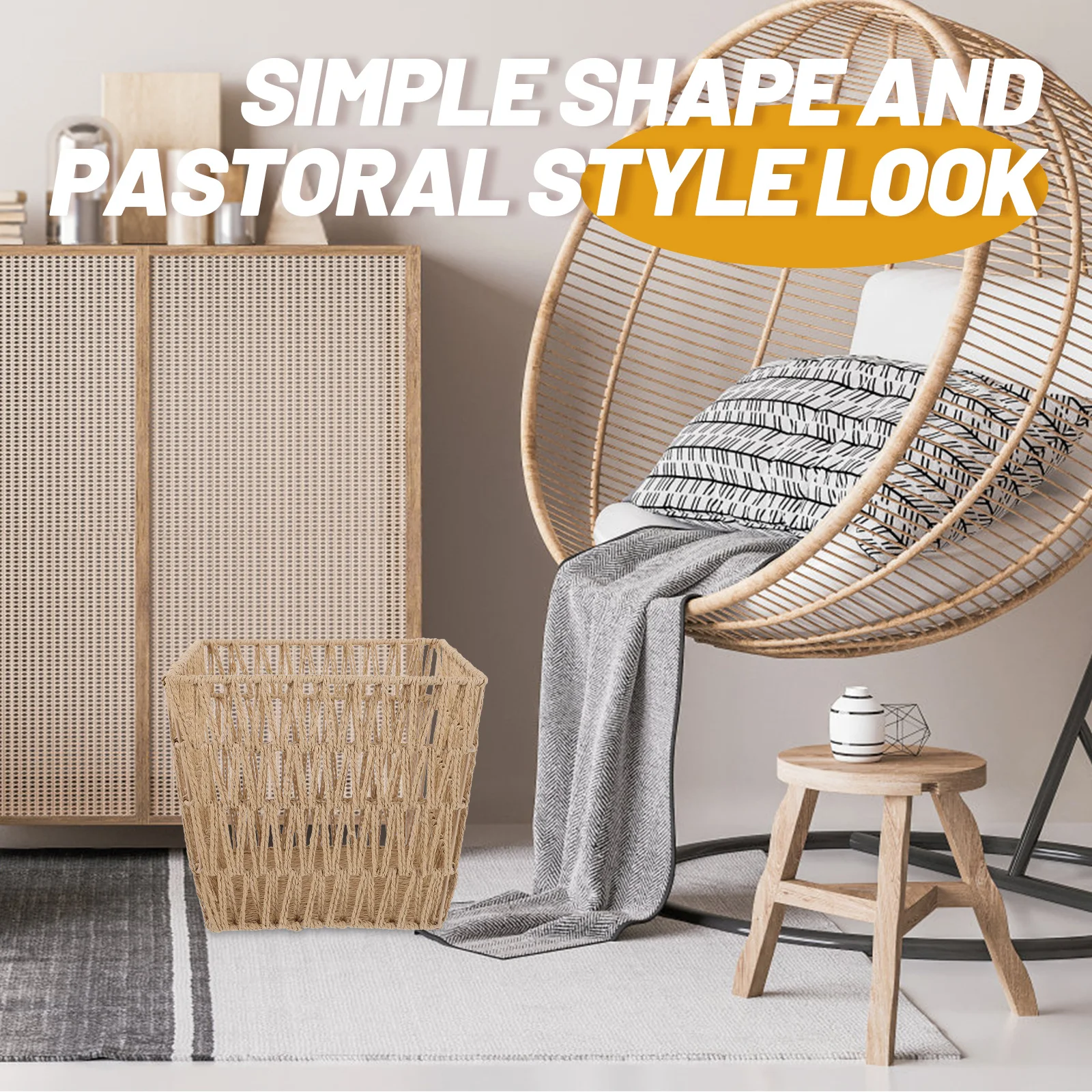 

Woven Trash Can Kitchen Waste Paper Storage Basket Lightweight Bathroom Woven Waste Basket Multipurpose