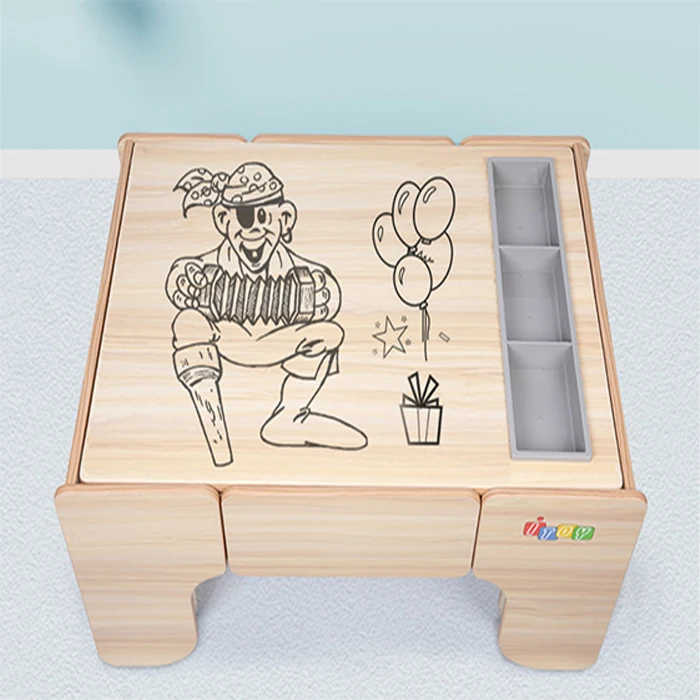 Mesa de construcción para niños compatible con ing, Educación Temprana, mesa de aprendizaje de doble uso, mesa de juguete ensamblada de madera