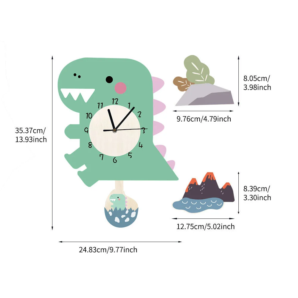 Cartoon Silent Dinosaur Pendulum Wall Clock Kids Toys Cartoon Handwork DIY Movement Clocks for Boys Room Kids Room Wall Decor