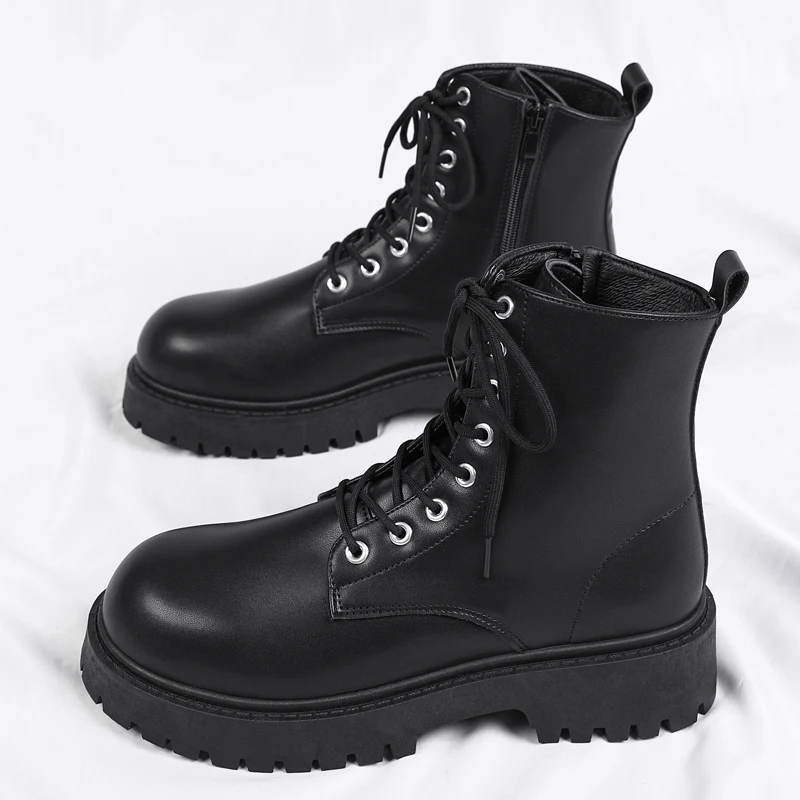 أحذية عمل بنمط جديد لخريف 2025 باللون الأسود على طراز المروحة البريطانية مع كعب عالٍ وتصميم مضاد للانزلاق لملابس غير رسمية - أحذية جلدية