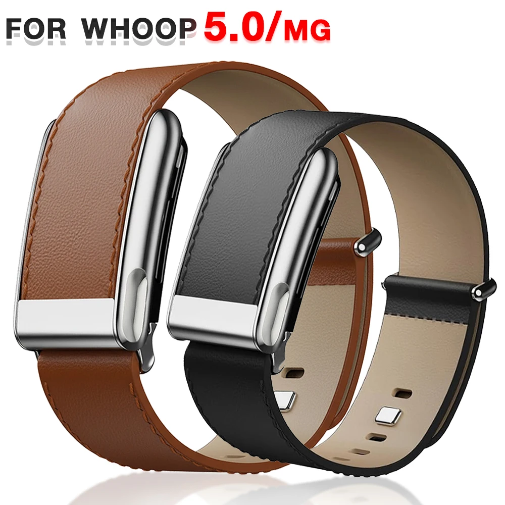 

Leather Strap for WHOOP 5.0 MG WristBand Waterproof and Sweatproof Soft Adjustable Straight Leather Stainless Steel Buckle Band