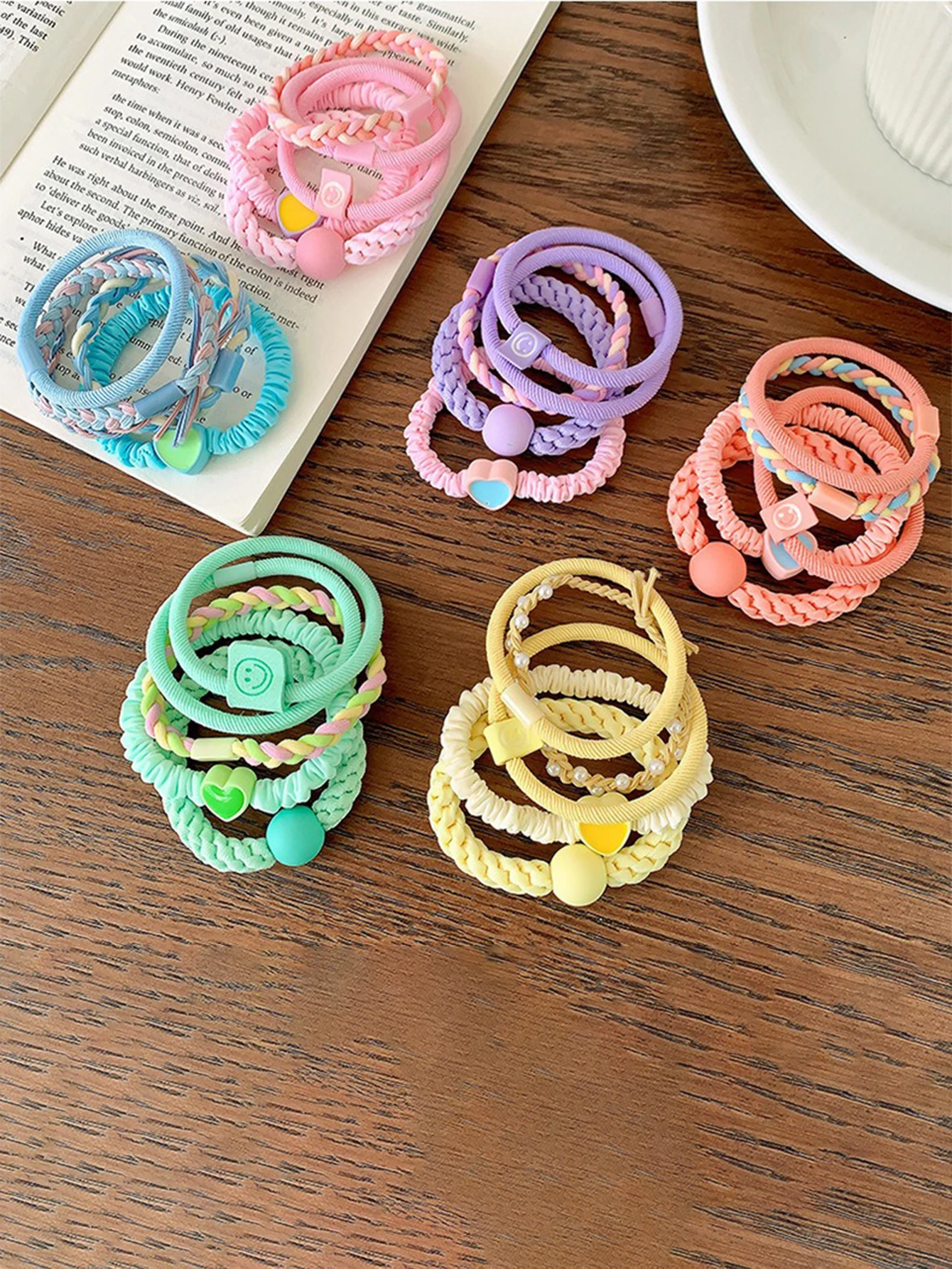 5pcs Summer Fresh Hair Circles Korean Edition Colored Leather Bands with High Aesthetic Value for Children\'s Ball Head and Horse