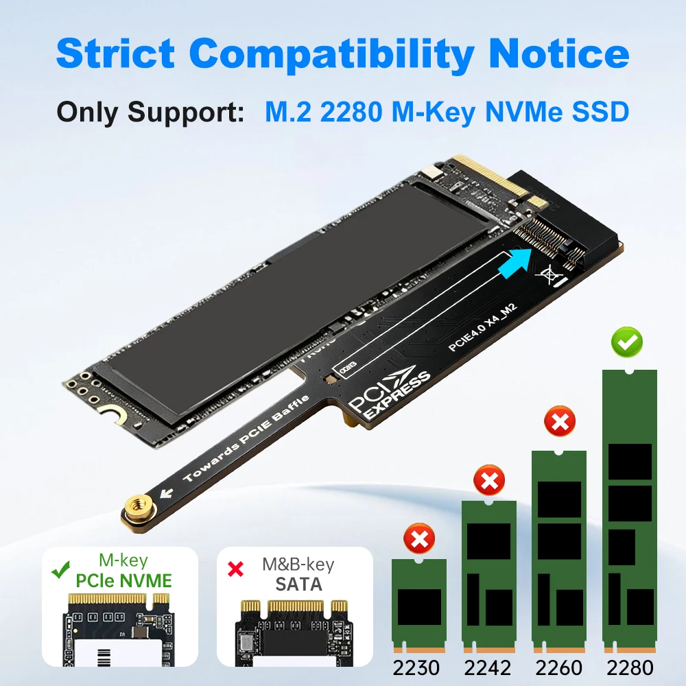 PCIE X1 To M.2 NVME Adapter PCIE 4.0 To M.2 M-Key SSD 2280 Converter Flat Size Support PCI Express X1/4/8/16