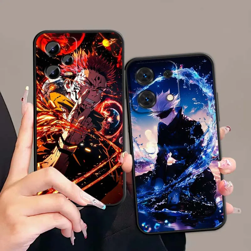 

Cool Jujutsu Kaisen Anime For Xiaomi Redmi Note 14 13 12 12S 11E 11 11S 11T Pro Plus 4G 5G Black Soft TPU Cover