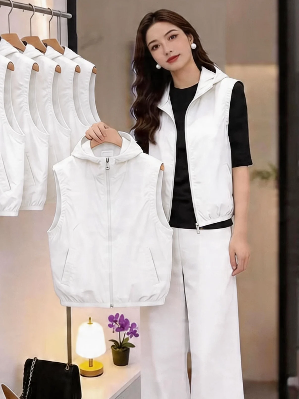 

Women's Mesh Lined Sun Protection Vest Summer 2026 New Style Hooded Jacket Outerwear Breathable Loose Fit Zipper Closure