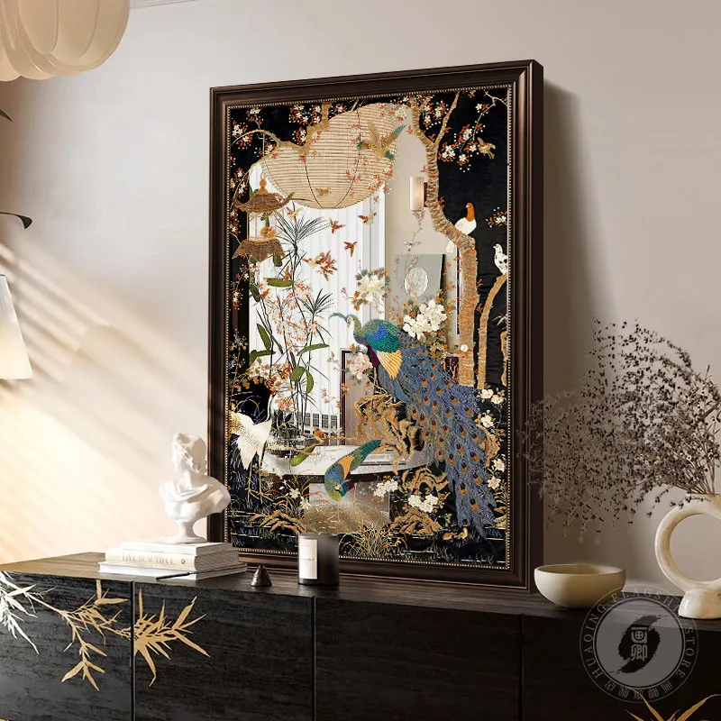 

Medieval style mirror painting Chinese style national style art high-end decorative painting living room mirror hanging painting