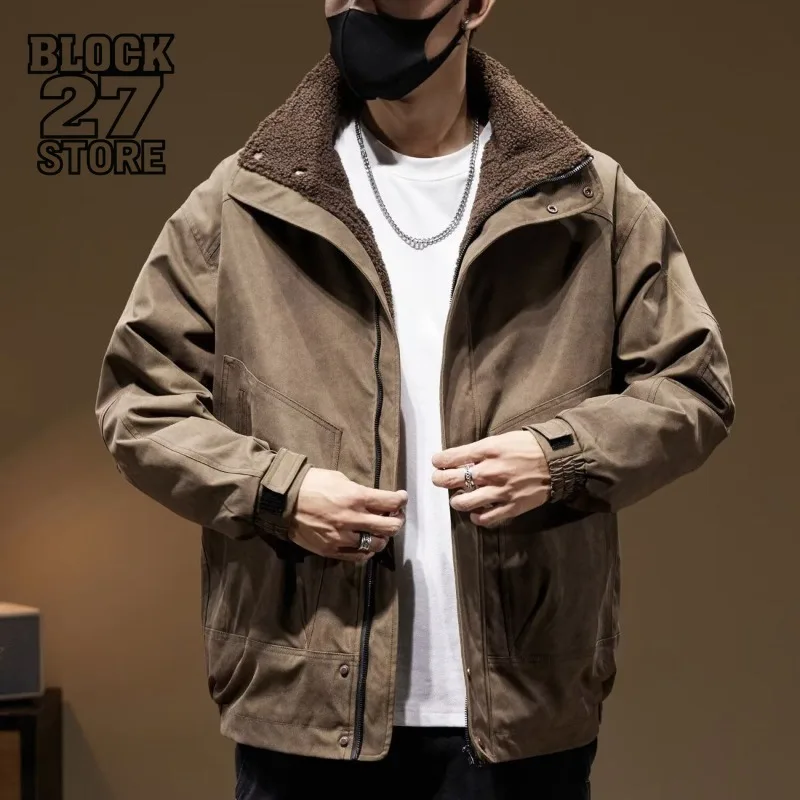 Mens Jacket Harajuku Autumn Winter Thick Warm Cotton Puffer Coat Sport Casual Bread Style Outerwear Trendy Streetwear Fashion