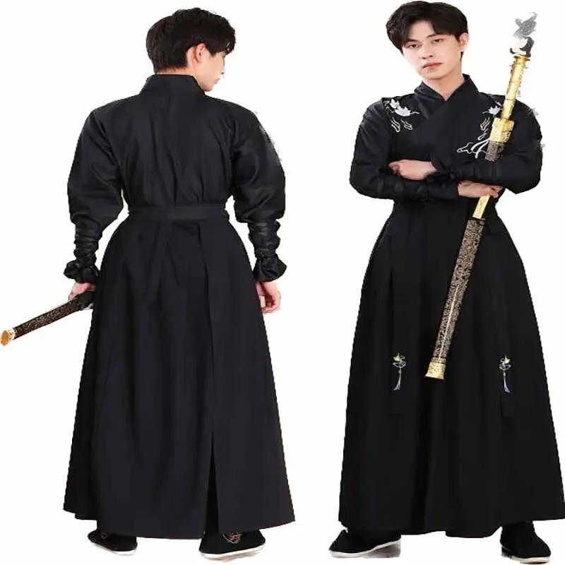 Traje de Cosplay Hanfu Tradicional Chinesa para Homens e Mulheres, Conjuntos de Camisa Antiga Hanfu Preto e Vermelho, Saia e Jaqueta, Tamanho Grande, 4XL