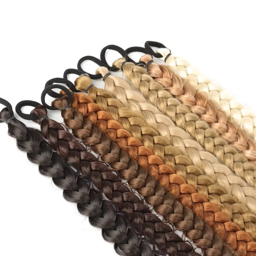 الاصطناعية مضفر ذيل حصان ملحقات مع شريط مرن 24 بوصة العجين المقلي التقلبات جديلة صندوق وصلات شعر مضفرة للنساء