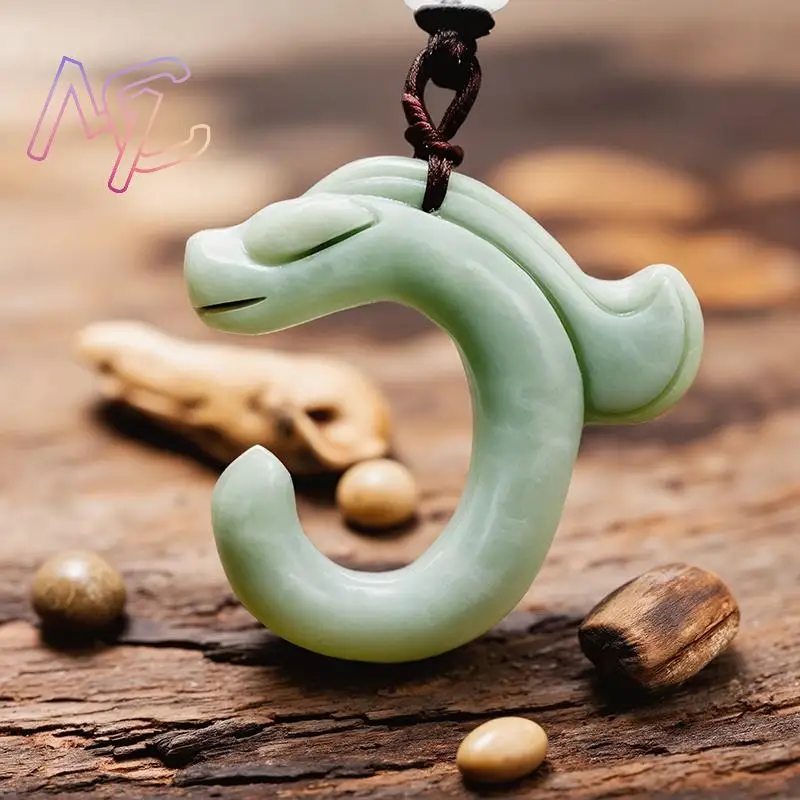 Natural Real Jade Dragon Pendant Necklace Talismans Carved Jewelry Gemstones Charm Amulet Luxury Accessories Designer Stone - view 3