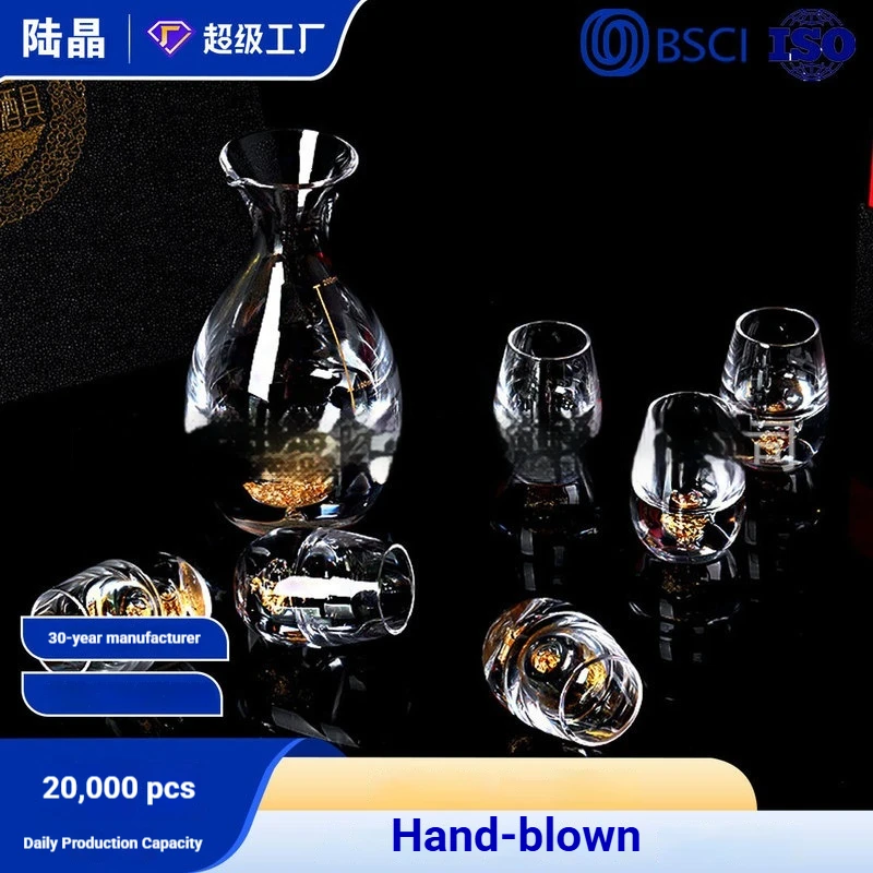 

Lujing Gold Foil Crystal Glass Liquor Set Decanter Egg Shaped Liquor Cups Dispenser Gift Box For Home Wedding Party Gifting