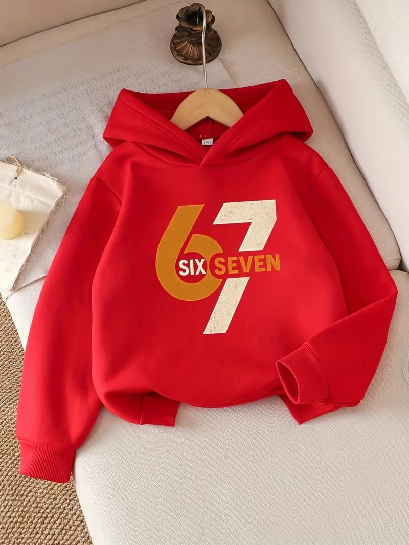 Kinder-Hoodie 67 Six Seven Vintage-Nummern-Print, langärmeliges Kapuzensweatshirt für Jungen und Mädchen, Frühling/Herbst, Kinderoberteile – Detail 7