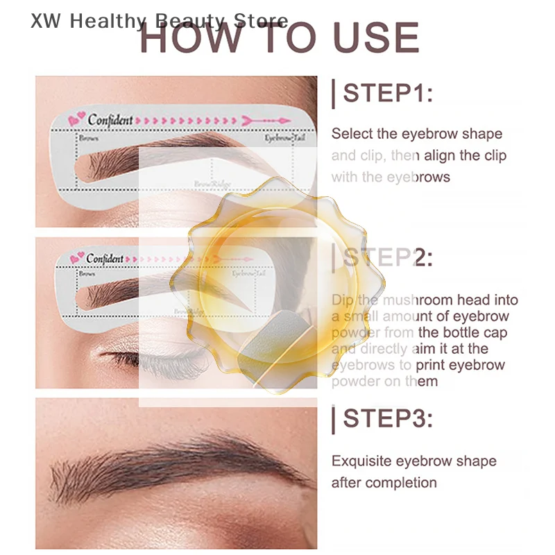 Eyebrow Stamp Kit Brow Powder Stamp Waterproof Makeup With 10 Reusable Eyebrow Stencils With 2 Brush Long Lasting For Gift