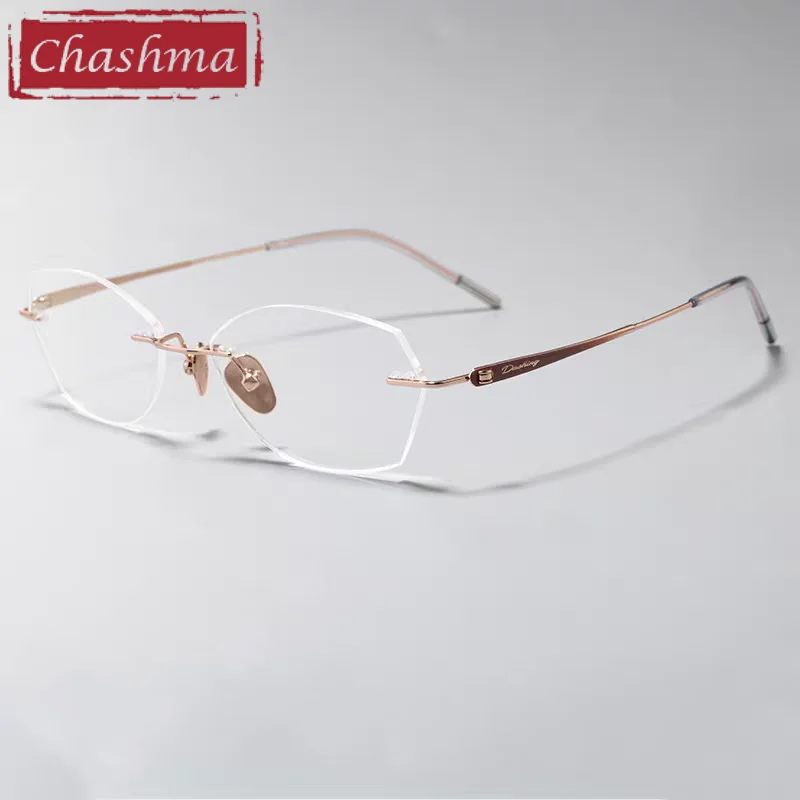 Chashma Pure Titanium Women Fashion Eyewear Prescription Glasses Ultra Lightweight Rimless Frames Flexible Eyeglasses Spectacles