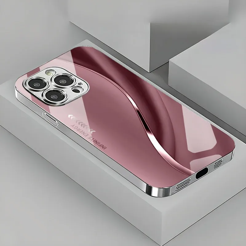 Gradientowe, minimalistyczne etui na telefon z motywem krzywych dla iPhone 17, 16e, 16, 15, 14, 13, 12, Mini, 11, Pro, XS Max, XR, Air, Plus, luksusowe etui ze szkła hartowanego — zdjęcie produktu 5