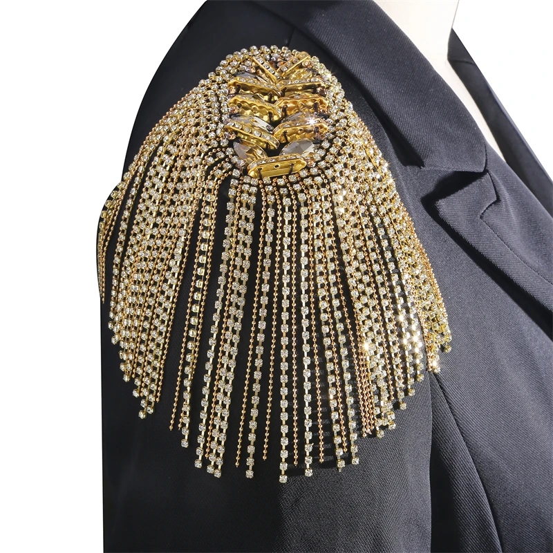 Tassel Epaulet Rhinestone Shoulder Board Costume Shoulder Badge Decor Shoulder Mark Fringe Epaulet Badge 2024 New Fashion