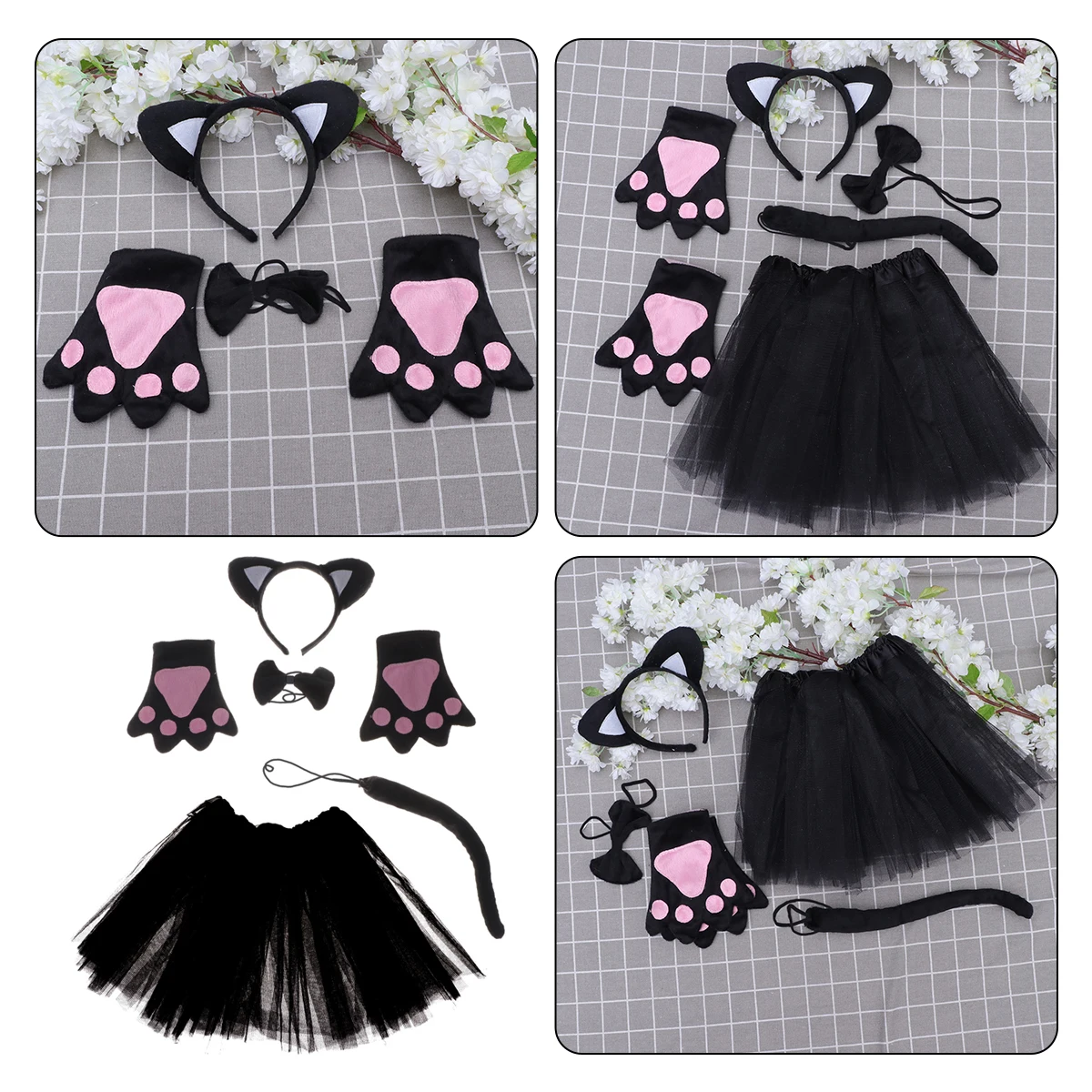 5 Pcs Black Cat Headband Costume Set for Kids Soft Material Unique Design Dancing Party Supplies Birthday Christmas Masquerade
