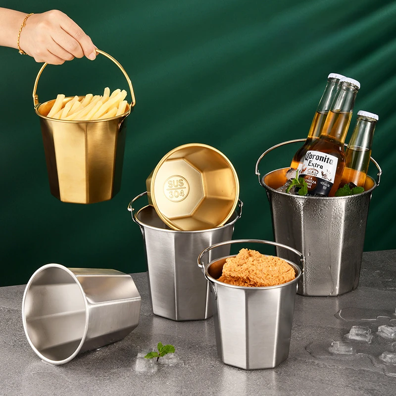 304 Stainless Steel Mini Ice Bucket Bar KTV Snack Bucket French Fry Bucket Household Kitchen Storage