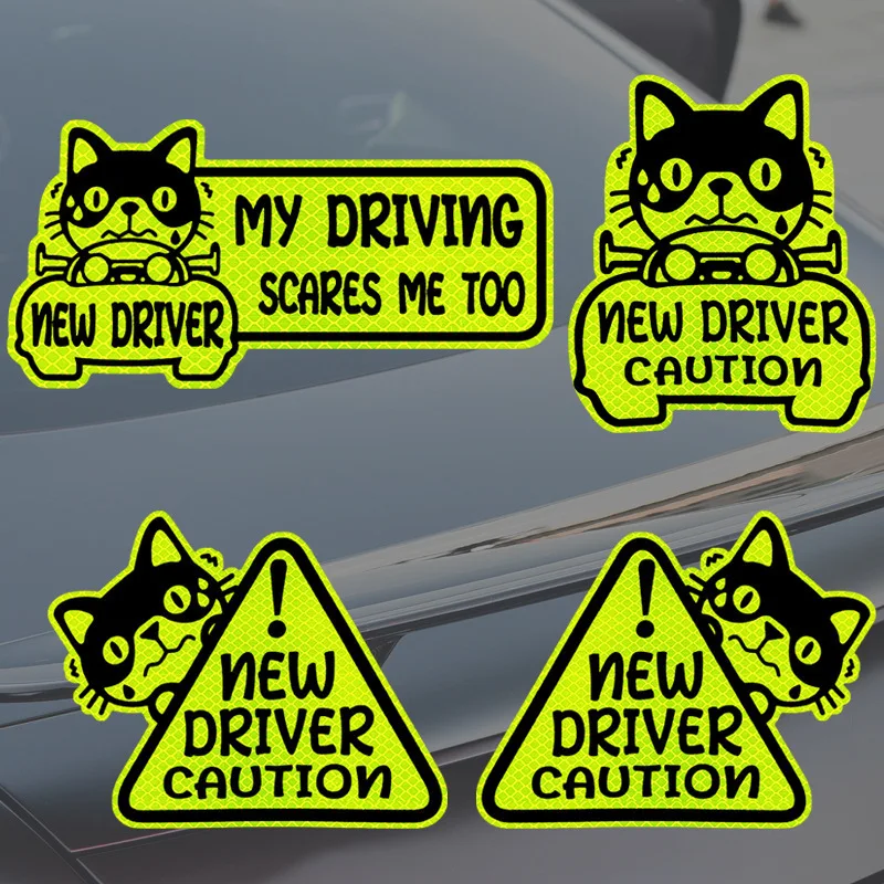 Autocollant magnétique réfléchissant pour voiture, nouveau design chat mignon, en vinyle imperméable, signe d'avertissement pour la sécurité des conducteurs débutants