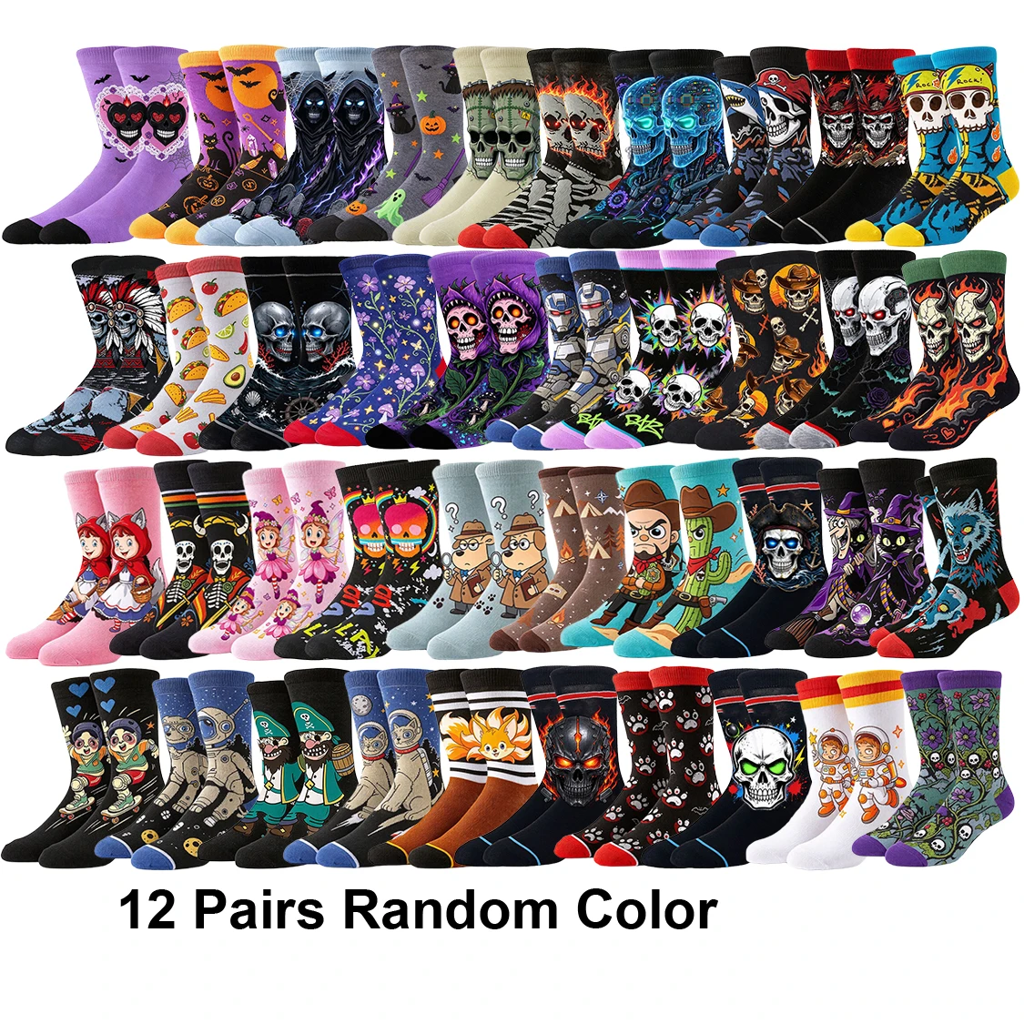 12Pairs Random Color Funny Designer Socks Men Women Cute Dog Cat Sloth Socks