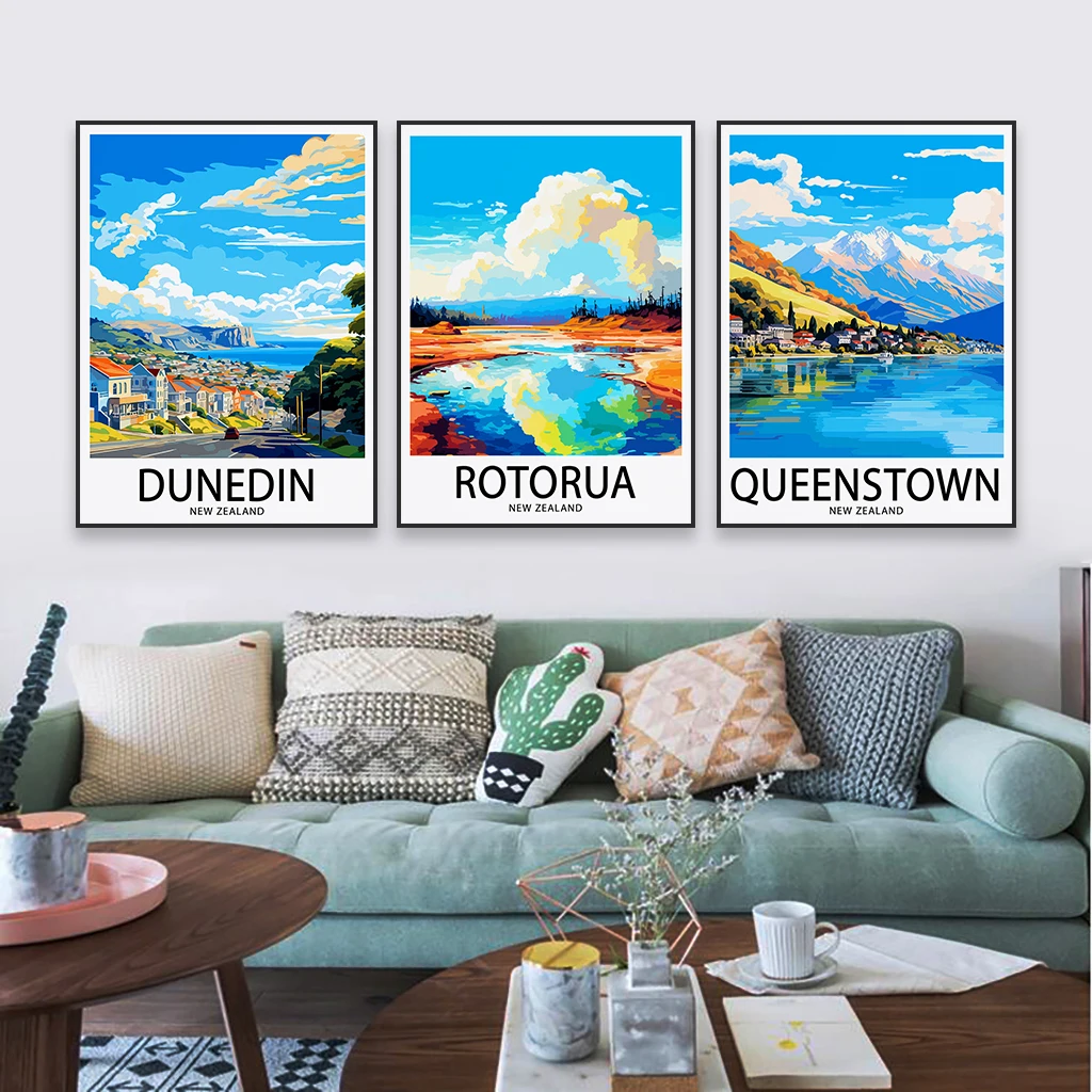 New Zealand landscape Poster Colorful Rotorua Travel Print Queenstown Canvas Painting New Zealand Wall Art Reading Room Decor