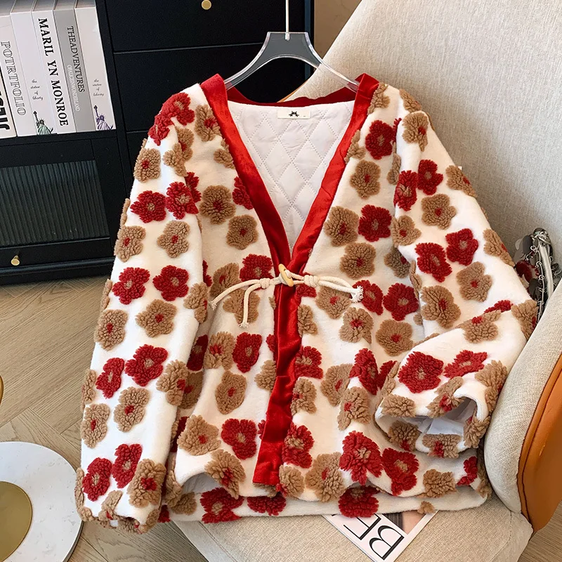 

150Kg Plus Size Women's Bust 155 Winter Loose Jacket With New Chinese Style Print Flower Coat 5XL 6XL 7XL 8XL 9XL