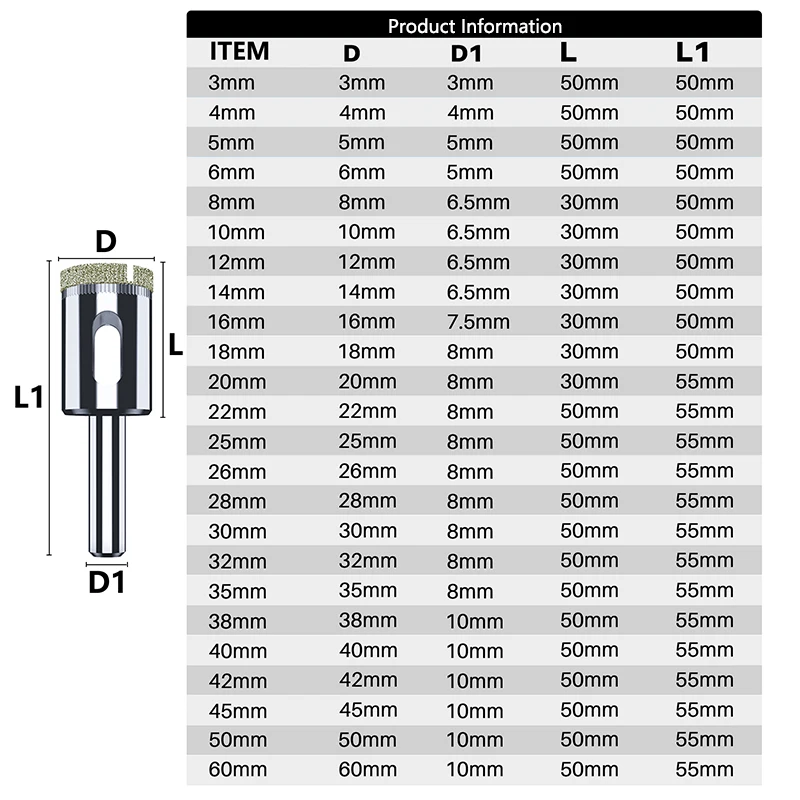 CMCP Hole Saw Drill Bit Set Cutter Diamond Coated 3-60mm Diamond Core Drill Bits For Glass Marble Tile Granite Drilling