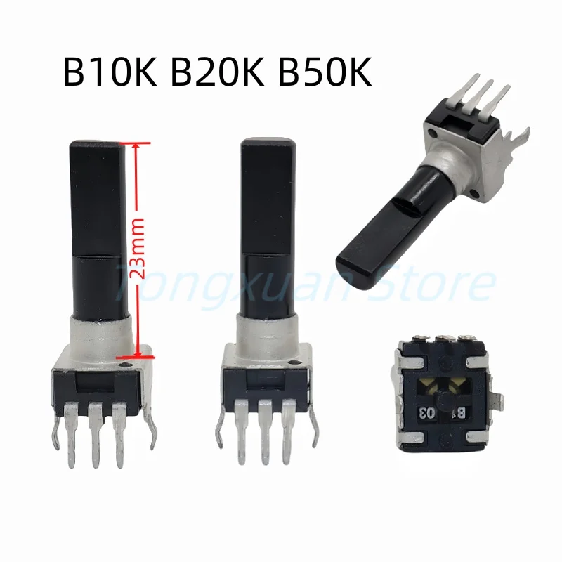 

5pcs RV09 Type R0902N Vertical Single Potentiometer With Center Click B10K B20K B50K B103 B203 B503 3Pins D Shaft Length 23MM