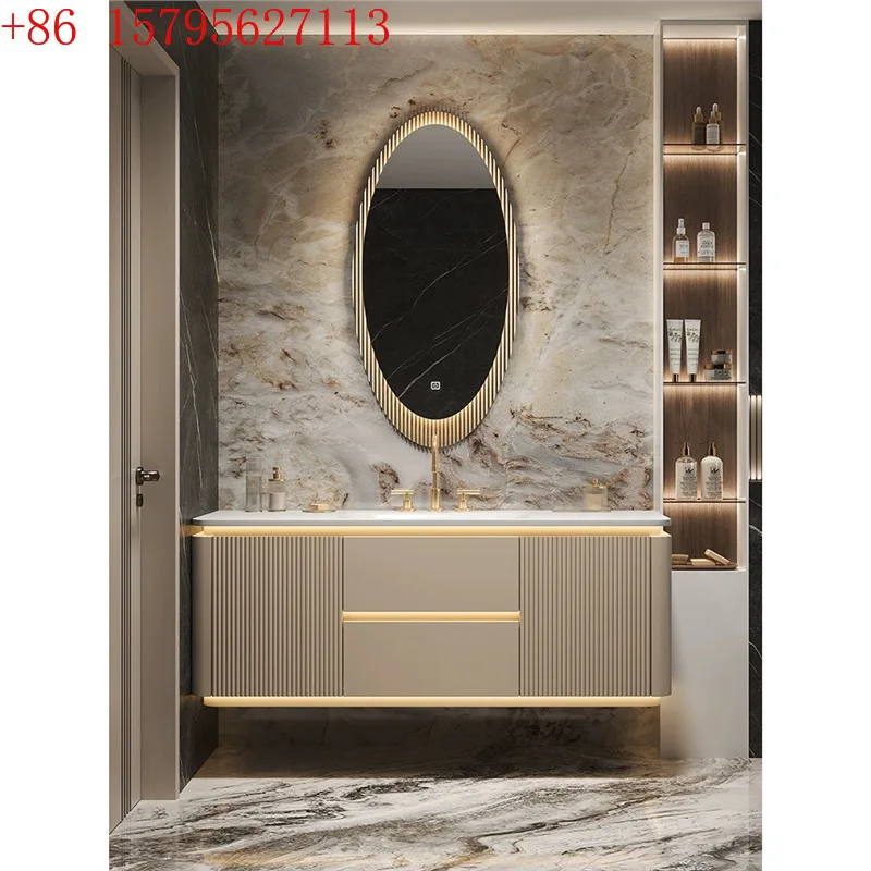 

Шкаф для умывальника с горячим изгибом из камня, комбинированный дубовый шкаф для умывальника в ванной комнате