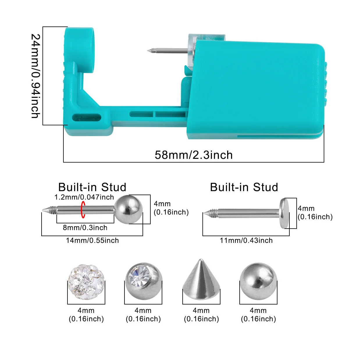 1set Disposable Sterile Lip Ear Piercing Unit Cartilage Tragus Helix Piercing Gun No Pain Piercer Tool Machine Kit Stud Jewelry