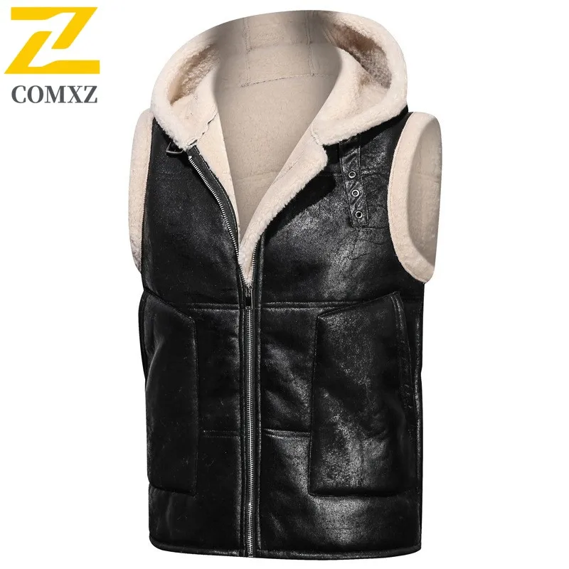 

2025 New Men's Vest Fashion Classic Fleece Thick Warm Hunting Hooded Sleeveless Jacket Outdoor Camping Leisure Motorcycle Vest
