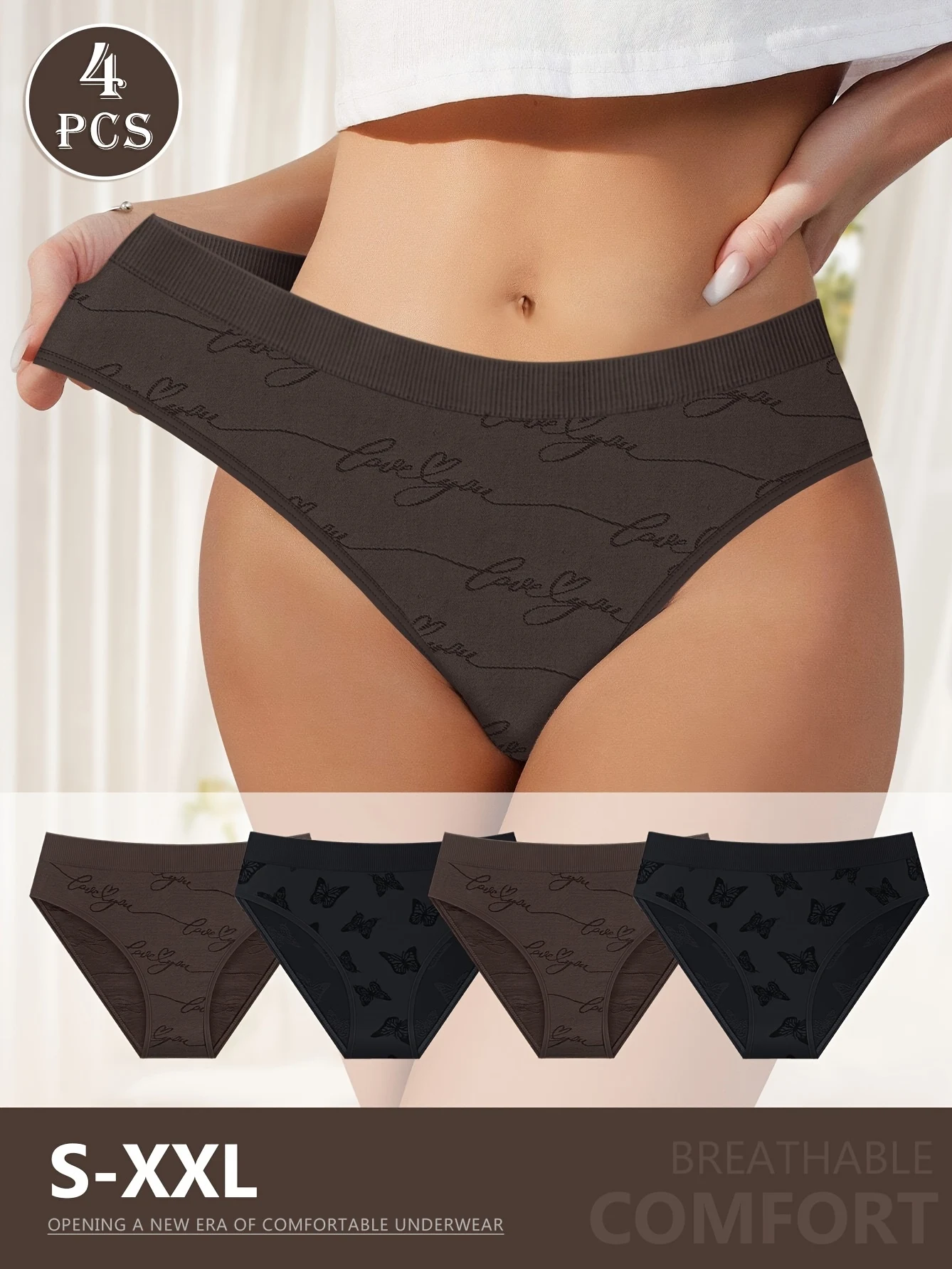 4pcs Women'S Butterfly-Shaped Underwear - Soft Breathable High-Waisted Briefs with 