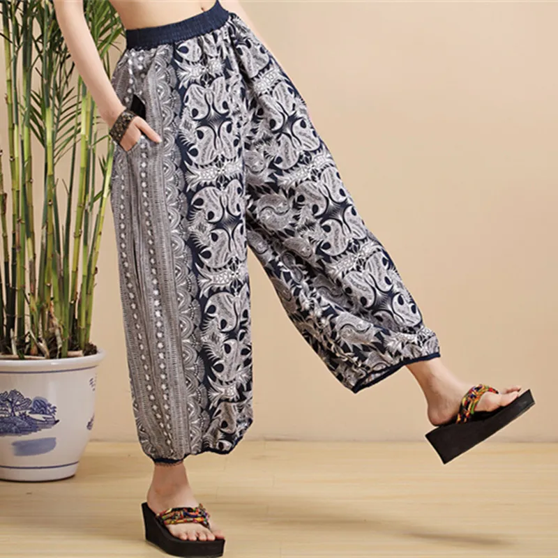 

Ethnic Harem Pants With Pocket Women Cotton Gypsy Clothes Pajama Bloom Printed Boho Hippie Casusal Oversized Palazzo Pant Yoga