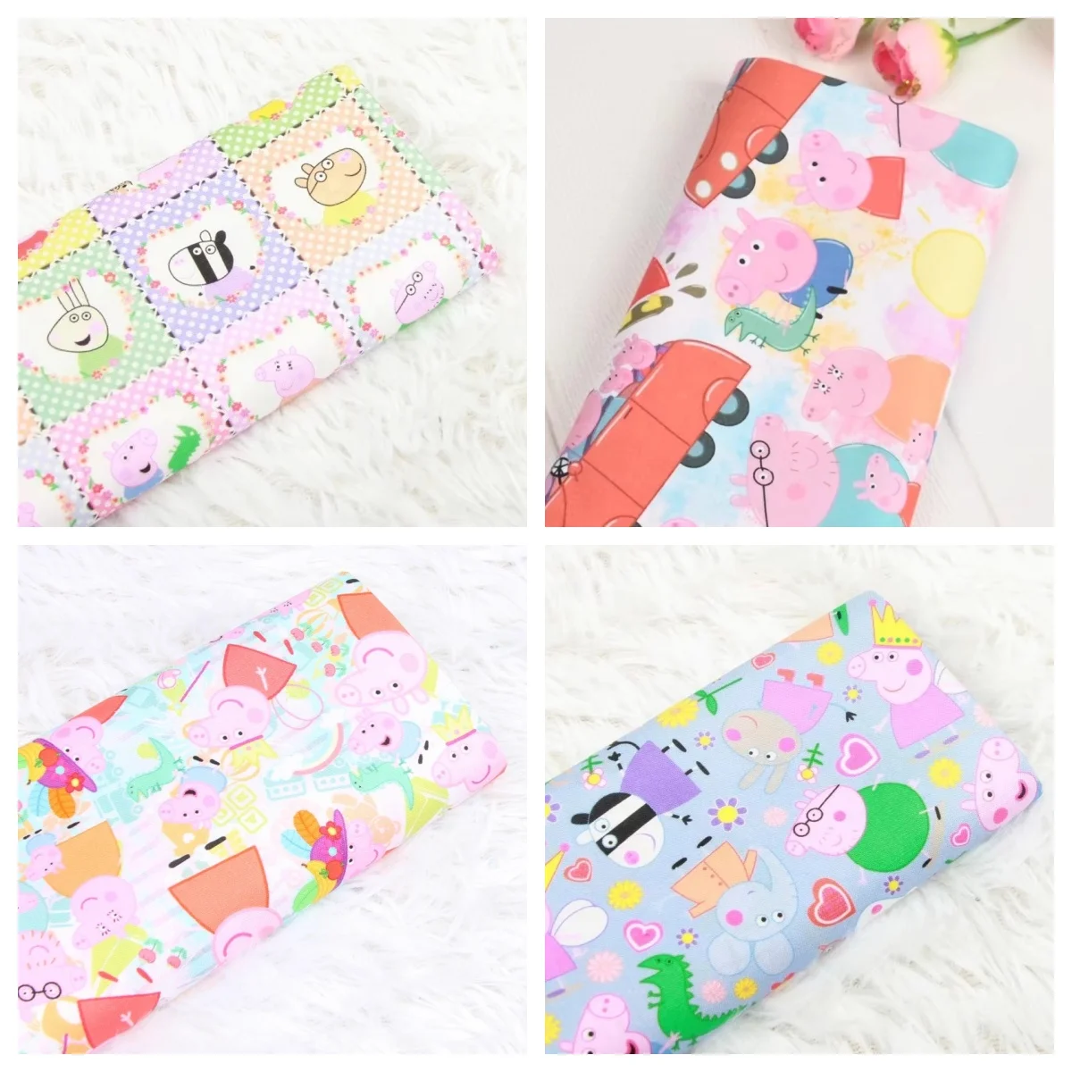 

45X110cm Peppa Pig Flowers 100 Cotton Fabric By Half Yard, Cotton Fabric Sewing Material Children Clothes Decoration