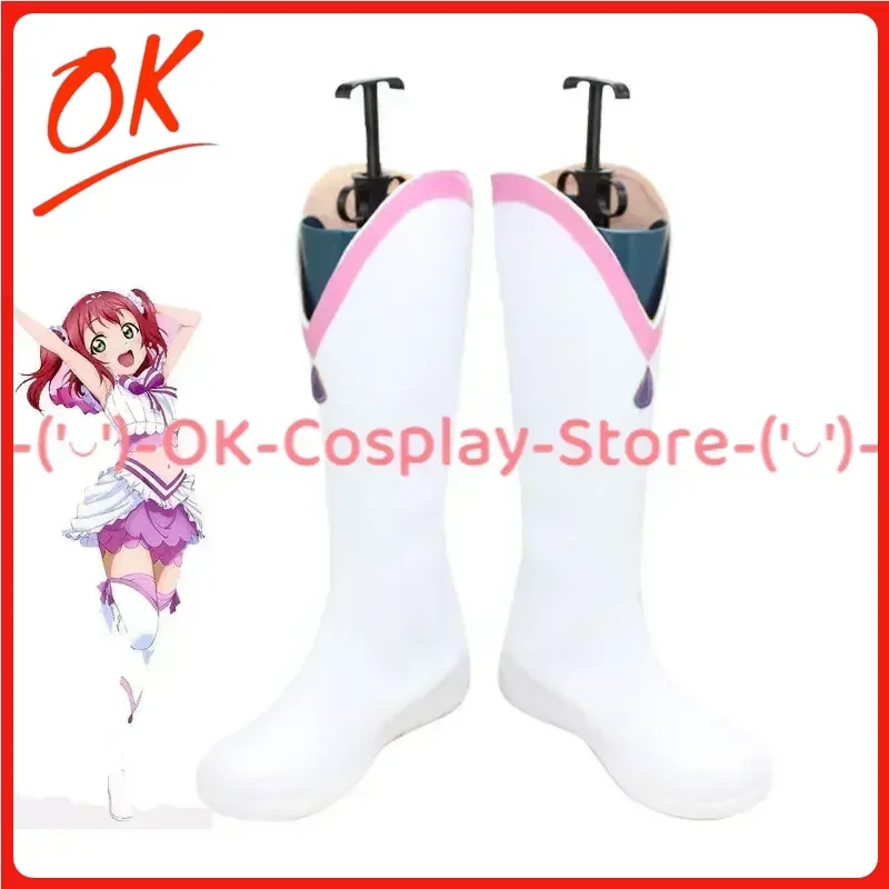 [맞춤형] 루비 쿠로사와 코스프레 신발 러브라이브 선샤인 아쿠아르 애니메이션 롤플레잉 소품 할로윈 카니발 파티 PU 가죽 부츠