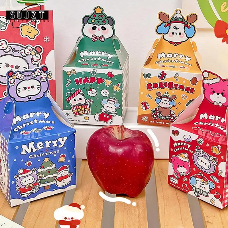 1PC Cartoon Christmas Party Gift Box scatola di carta regalo di natale portatile per biscotti Candy Apple Merry Christmas Packaging Supplies