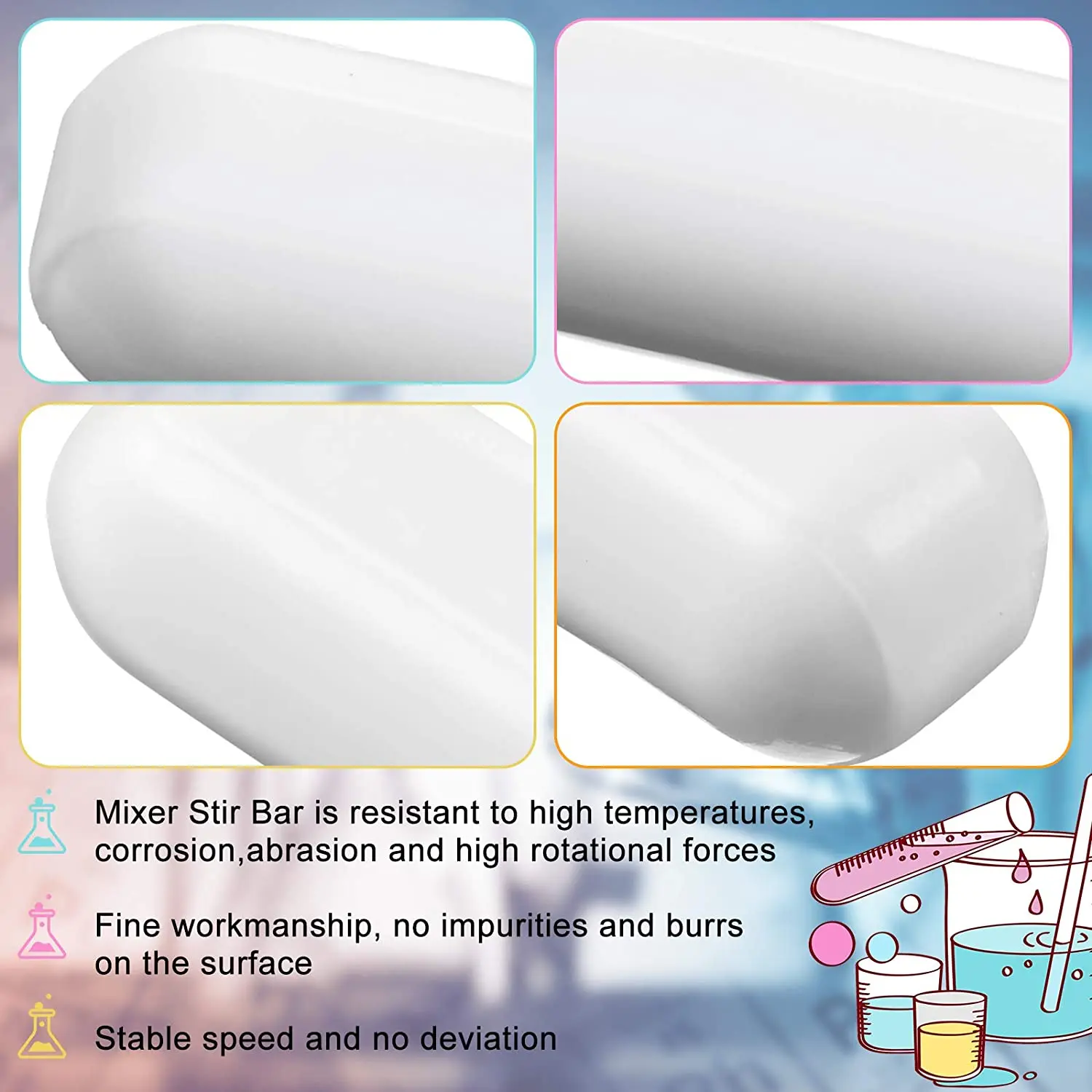 Agitador magnético PTFE de 16 piezas, barra de agitación, barra de placa magnética, barra magnética de placa de agitación (30mm/1,18 pulgadas)