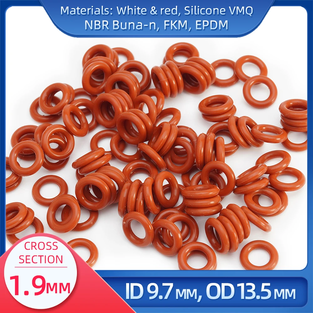 

O Ring CS 1.9mm ID 9.7 mm OD 13.5 mm Material With Silicone VMQ NBR FKM EPDM ORing Seal Gaske1