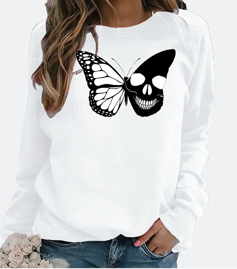 New Women's Hoodie European White Socks Black Bow Printed Crew-neck Hoodie Sweatshirt  Streetwear Women Aesthetic