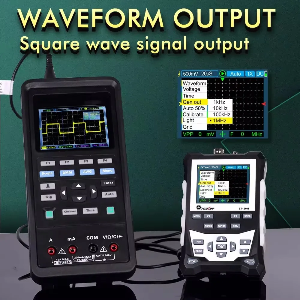 ET120M 120MHz Handheld Digital Oscilloscope 1Mhz Square Wave Signal Output Auto Oscilloscope for Electrical Car Repair