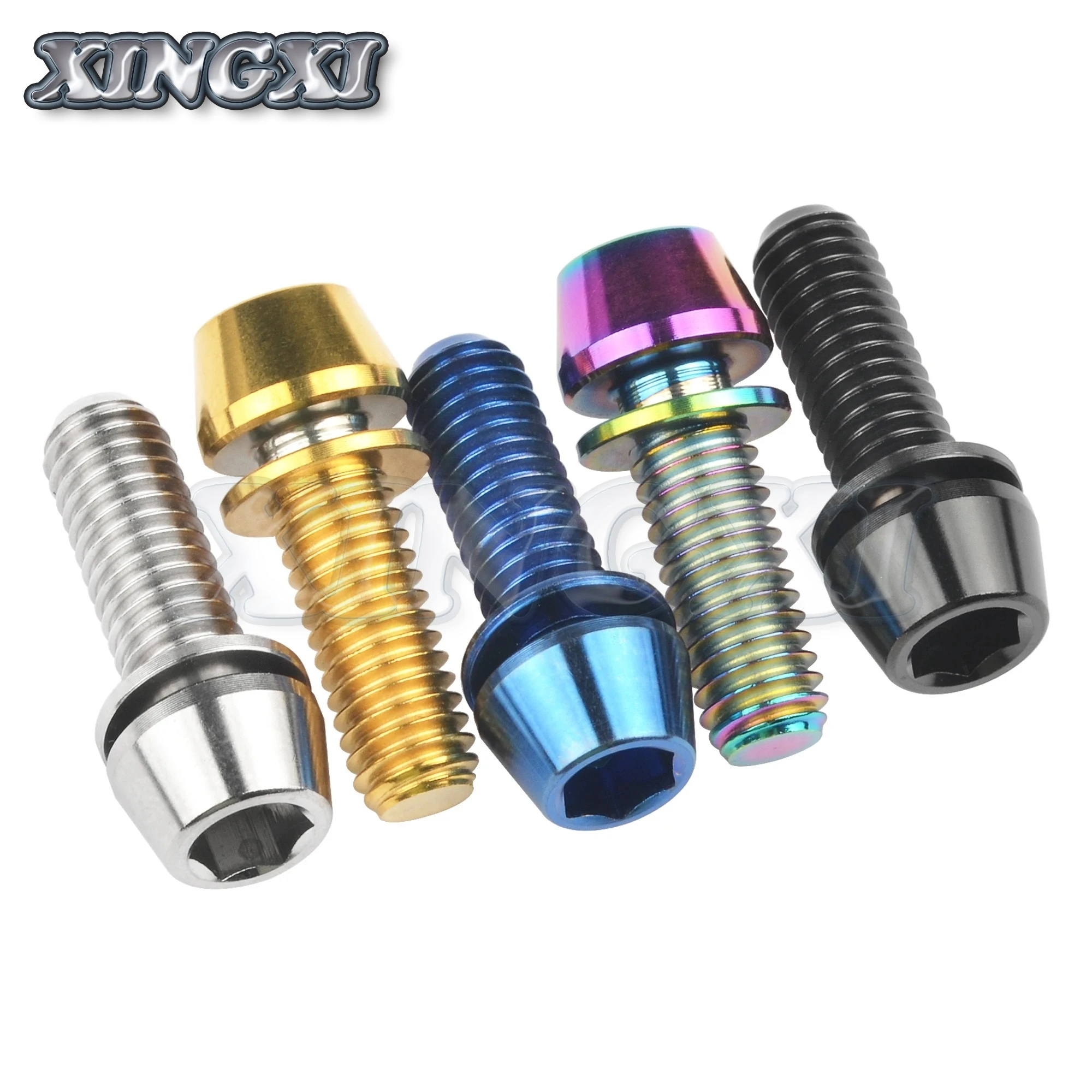 Xingxi Titanium Cone Head Bolts M5/M6X16 18 20 25mm Conical Head Srews With Washer Bicycle Srews For Bike Stems