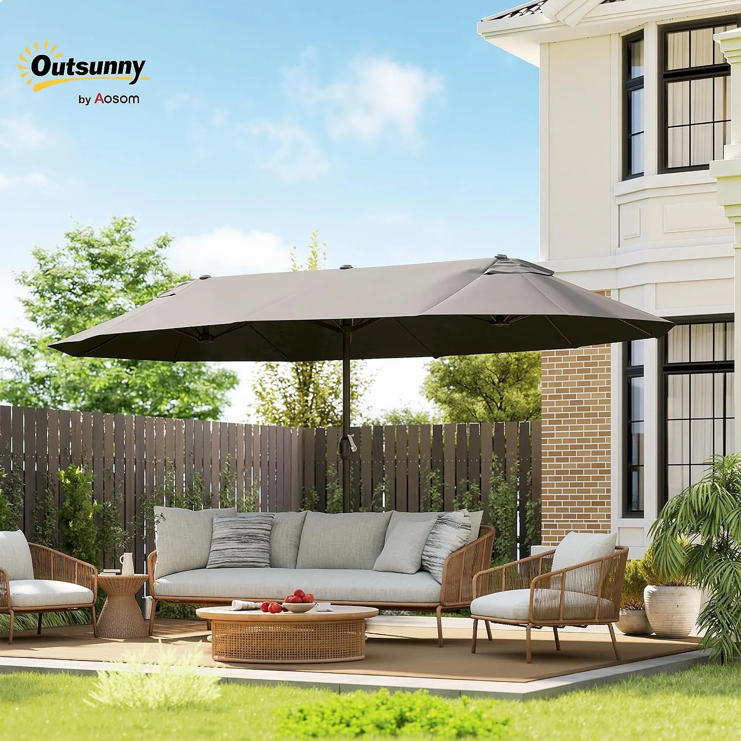 Outsunny 15ft Extra Large Patio Umbrella Double-Sided Outdoor with Crank Handle and Air Vents