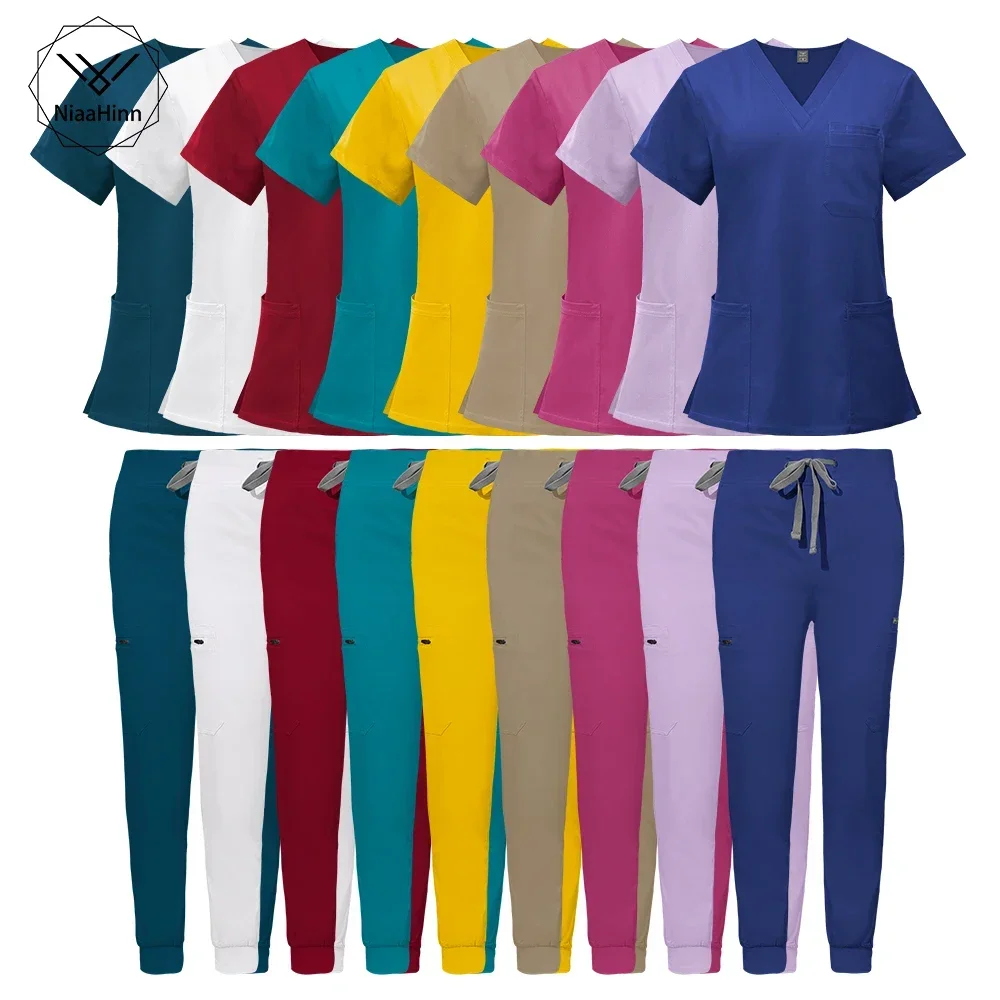 

Wholesale Hospital Uniforms Female Nursing Scrub Sets Men Fashion Suit Short Sleeve Doctor Nurses Doctors Unisex Solid Work Wear