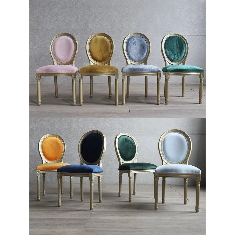 ins style French light luxury solid wood chair Nordic bedroom makeup chair creative fashion restaurant golden flannel dining cha