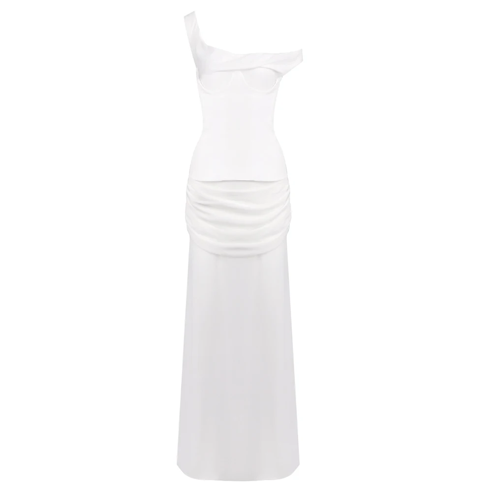 Elegante witte avondjurken met één schouder gedrapeerd ontwerp Formele evenementen voor dames Zomerjurk Mode Mouwloze trouwjurk