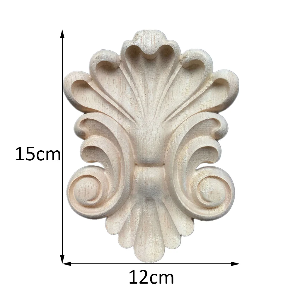 1PC 15cm Wood Carved Decal Small Flower Corner Appliques Frame Door Furniture Woodcarving Figurines Craft Unpainted Home Decor