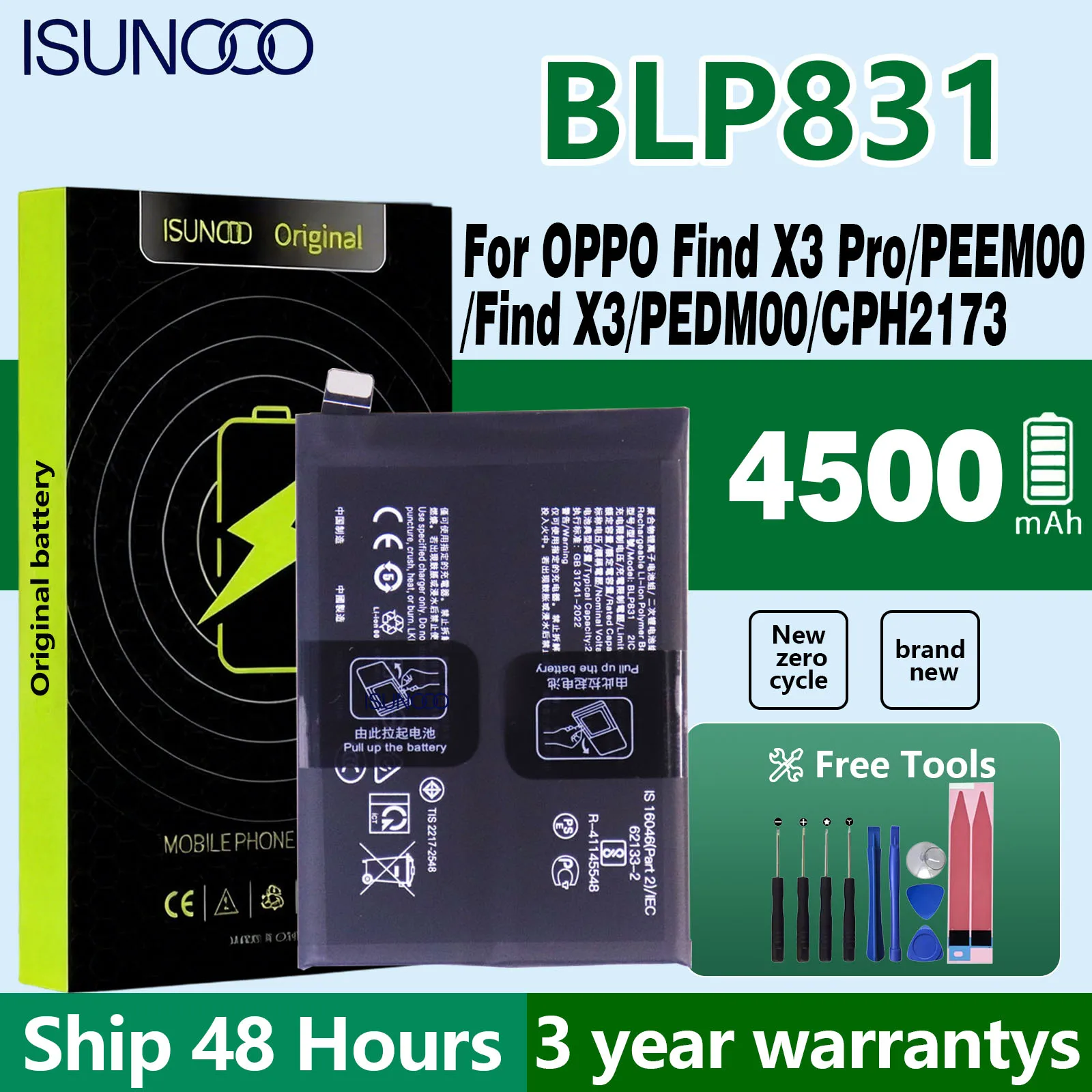 ISUNOO  BLP831 Battery For OPPO Find X3 Pro/PEEM00/Find X3/PEDM00/CPH2173 Replacement Batteria Battery