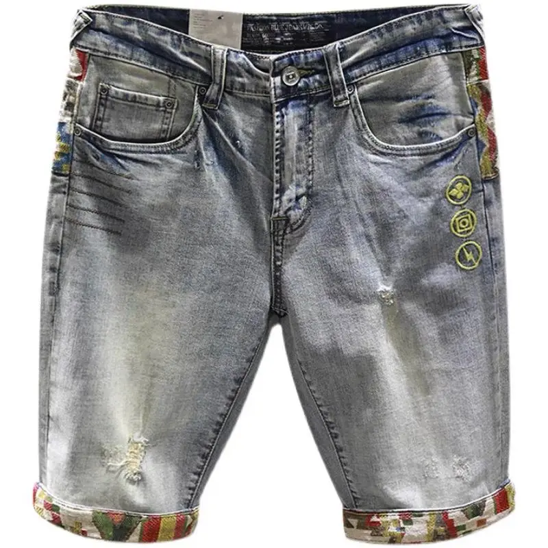 Man Denim Shorts Selvedge Multi Color Short Jeans Pants for Men Graphic Ripped Luxury Jorts Distressed Harajuku Xl Xxxl Buttons