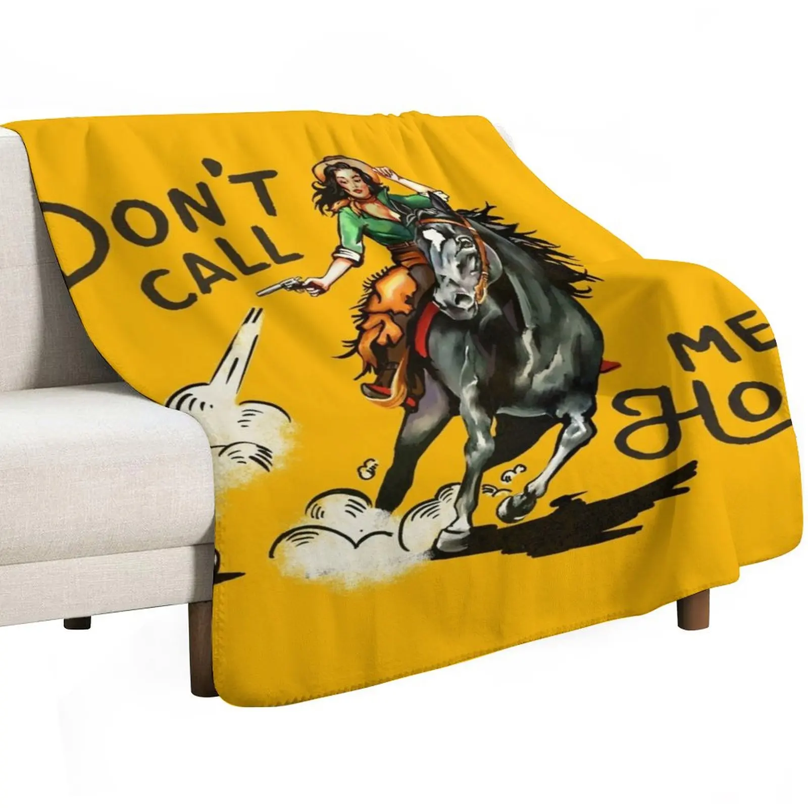 

Don't Call Me Honey Vintage Pinup Cowgirl On Horseback Shooting A Snake Throw Blanket Sofa Throw Flannels For Baby Blankets
