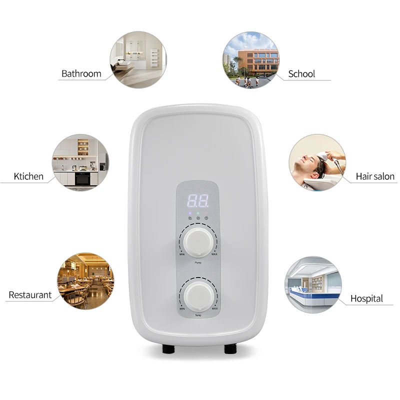 Pump Design Plastic LED Hotel Use Bathroom Fast Heating Tankless Electric Water Heater 220V